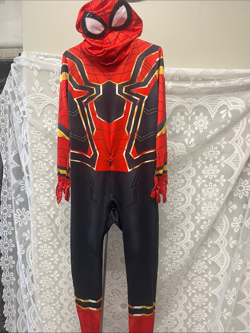 Spiderman Superhero Jumpsuit Costume with Hooded Mask M